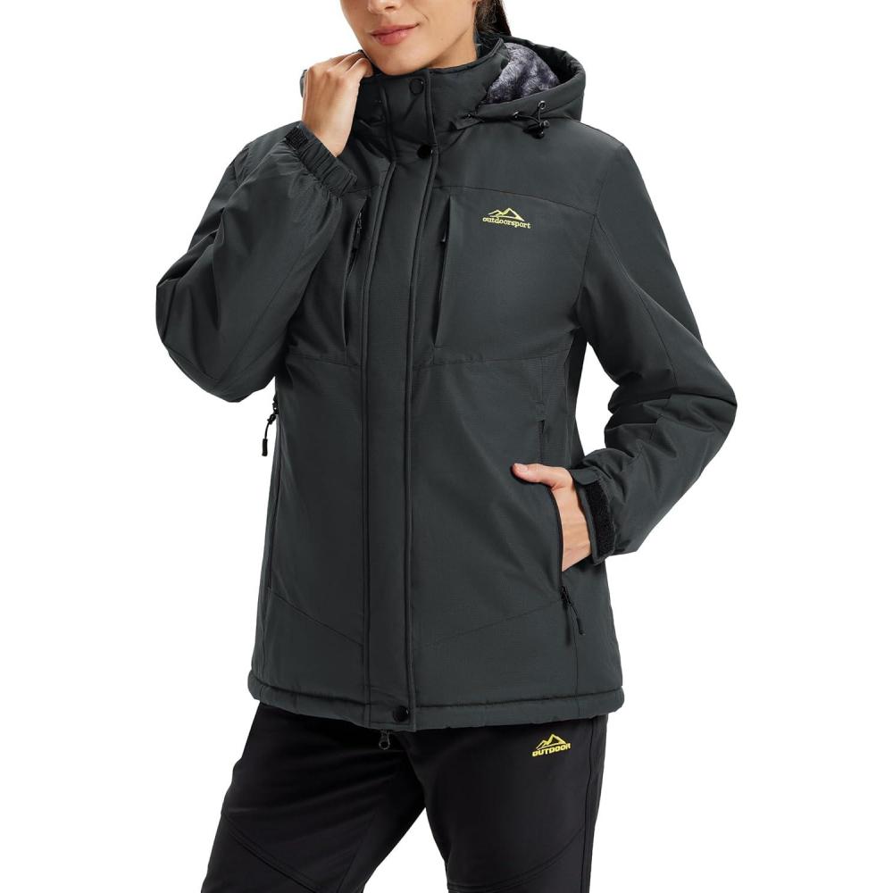 imageMAGCOMSEN Womens Ski Jacket Snow Winter Coat Waterproof Insulated Warm Fleece Thermal Skiing Jacket Windproof RaincoatCarbongrey