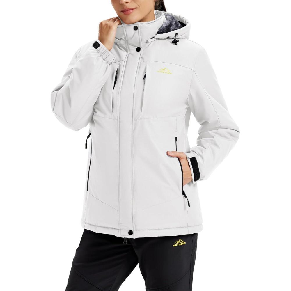 imageMAGCOMSEN Womens Ski Jacket Snow Winter Coat Waterproof Insulated Warm Fleece Thermal Skiing Jacket Windproof RaincoatWhite