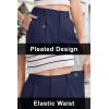 imageMAGCOMSEN Shorts for Women Dressy Casual Summer Pleated Tailored Back Elastic Waist Trouser Shorts with PocketsNavy