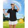 imageMAGCOMSEN Womens Golf Shirts Short Sleeve Polo UPF 50 V Neck Collared Tops Quick Dry Tennis Athletic T ShirtsBlack