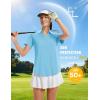 imageMAGCOMSEN Womens Golf Shirts Short Sleeve Polo UPF 50 V Neck Collared Tops Quick Dry Tennis Athletic T ShirtsSkyblue