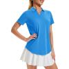 imageMAGCOMSEN Womens Golf Shirts Short Sleeve Polo UPF 50 V Neck Collared Tops Quick Dry Tennis Athletic T ShirtsAzure