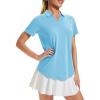 imageMAGCOMSEN Womens Golf Shirts Short Sleeve Polo UPF 50 V Neck Collared Tops Quick Dry Tennis Athletic T ShirtsSkyblue