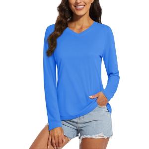 imageMAGCOMSEN SPF Shirts for Women Long Sleeve Workout Tops VNeck UPF 50 UV Sun Shirt Quick Dry Performance Tees Swim TopsAzure