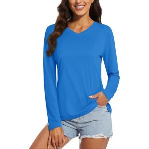 imageMAGCOMSEN SPF Shirts for Women Long Sleeve Workout Tops VNeck UPF 50 UV Sun Shirt Quick Dry Performance Tees Swim TopsBlue Green