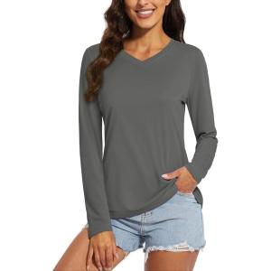 imageMAGCOMSEN SPF Shirts for Women Long Sleeve Workout Tops VNeck UPF 50 UV Sun Shirt Quick Dry Performance Tees Swim TopsDark Grey