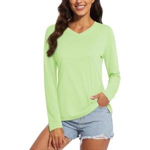 imageMAGCOMSEN SPF Shirts for Women Long Sleeve Workout Tops VNeck UPF 50 UV Sun Shirt Quick Dry Performance Tees Swim TopsPale Green