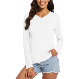 imageMAGCOMSEN SPF Shirts for Women Long Sleeve Workout Tops VNeck UPF 50 UV Sun Shirt Quick Dry Performance Tees Swim TopsWhite