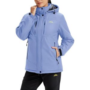 imageMAGCOMSEN Womens Ski Jacket Snow Winter Coat Waterproof Insulated Warm Fleece Thermal Skiing Jacket Windproof RaincoatLight Blue