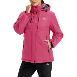imageMAGCOMSEN Womens Ski Jacket Snow Winter Coat Waterproof Insulated Warm Fleece Thermal Skiing Jacket Windproof RaincoatRosered