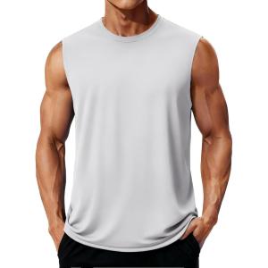 imageMAGCOMSEN Mens Athletic Tank Tops Quick Dry Sleeveless Shirts Summer Beach Tank Tops Gym Workout Fitness Undershirt White XL