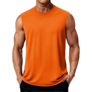 imageMAGCOMSEN Mens Sleeveless Shirt Quick Dry Sun Shirts Summer Basketball Tank Tops Lightweight UPF 50 Cool Tank Tops Orange S
