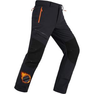 imageMAGCOMSEN Mens Snow Ski Pants Fleece Lined Winter Water Resistant Insulated Work Hiking Snowboard Pants 4 PocketsBlack