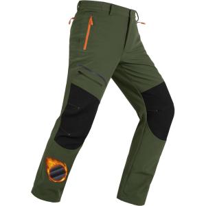 imageMAGCOMSEN Mens Snow Ski Pants Fleece Lined Winter Water Resistant Insulated Work Hiking Snowboard Pants 4 PocketsGreen