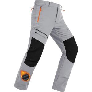 imageMAGCOMSEN Mens Snow Ski Pants Fleece Lined Winter Water Resistant Insulated Work Hiking Snowboard Pants 4 PocketsLight Grey