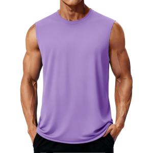 imageMAGCOMSEN Sleeveless Shirts for Men Dry Fit Running Tank Tops UPF 50 Active Workout Muscle Shirts Beach Swim Shirt Light Purple M