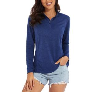 imageMAGCOMSEN Womens Long Sleeve Shirts 14 Zip Pullover UPF 50 Quick Dry Workout Tops Running Athletic Hiking ShirtsDark Blue