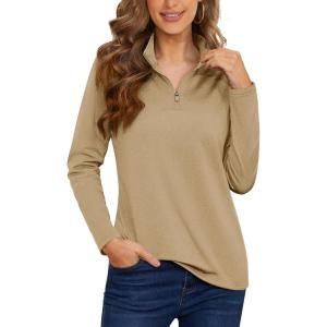 imageMAGCOMSEN Womens Shirts Long Sleeve 14 Zip UPF50 UV Sun Protection Quick Dry Workout Hiking Athletic Shirts Rash GuardKhaki