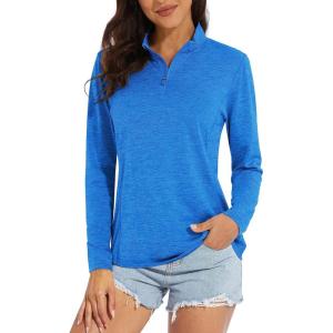 imageMAGCOMSEN Womens Shirts Long Sleeve 14 Zip UPF50 UV Sun Protection Quick Dry Workout Hiking Athletic Shirts Rash GuardSea Blue