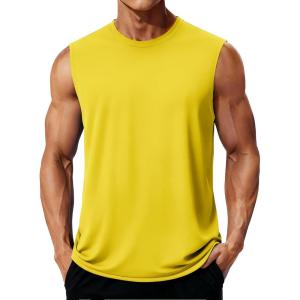 imageMAGCOMSEN Workout Tank Tops for Men Dry Fit Sleeveless Shirts UV Protection Muscle Shirts Bodybuilding Swim Beach Shirts Yellow L