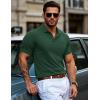 imageMAGCOMSEN Mens Polo Shirts Short Sleeve Cotton Pique Golf Shirts with Pocket Casual Performance Moisture Wicking Polos Dark Green M