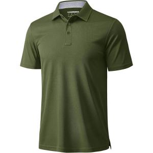 imageMAGCOMSEN Mens Polo Shirts Short Sleeve Moisture Wicking Performance Collared Shirt Athletic Casual Golf PolosArmy Green
