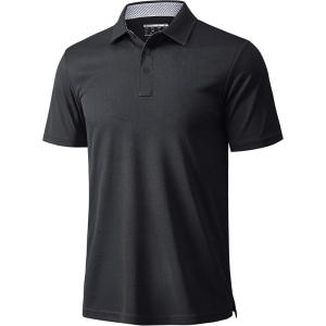 imageMAGCOMSEN Mens Polo Shirts Short Sleeve Moisture Wicking Performance Collared Shirt Athletic Casual Golf PolosBlack