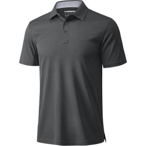 imageMAGCOMSEN Mens Polo Shirts Short Sleeve Moisture Wicking Performance Collared Shirt Athletic Casual Golf PolosDarkgrey