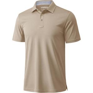 imageMAGCOMSEN Mens Polo Shirts Short Sleeve Moisture Wicking Performance Collared Shirt Athletic Casual Golf PolosKhaki