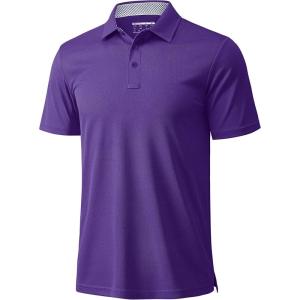 imageMAGCOMSEN Mens Polo Shirts Short Sleeve Moisture Wicking Performance Collared Shirt Athletic Casual Golf PolosPurple