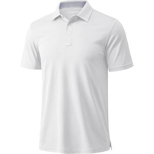 imageMAGCOMSEN Mens Polo Shirts Short Sleeve Moisture Wicking Performance Collared Shirt Athletic Casual Golf PolosWhite