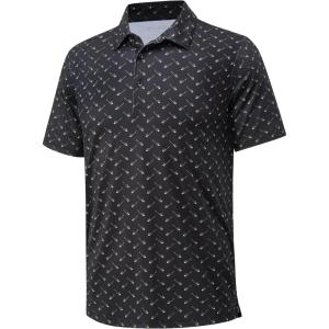 imageMAGCOMSEN Mens Polo Shirts Short Sleeve Print Patterns Collared Shirt Performance Moisture Wicking Golf PolosBlack Club