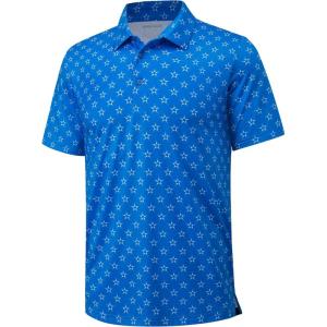 imageMAGCOMSEN Mens Polo Shirts Short Sleeve Print Patterns Collared Shirt Performance Moisture Wicking Golf PolosBlue Star