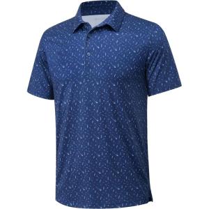 imageMAGCOMSEN Mens Polo Shirts Short Sleeve Print Patterns Collared Shirt Performance Moisture Wicking Golf PolosRoyal Blue