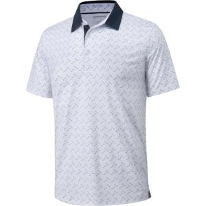 imageMAGCOMSEN Mens Polo Shirts Short Sleeve Print Patterns Collared Shirt Performance Moisture Wicking Golf PolosWhite Club