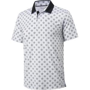 imageMAGCOMSEN Mens Polo Shirts Short Sleeve Print Patterns Collared Shirt Performance Moisture Wicking Golf PolosWhite Star