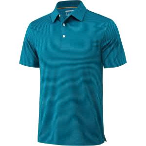 imageMAGCOMSEN Mens Polo Shirts Short Sleeve Striped Golf Summer Polos Dry Fit Performance Casual Collared Shirt Blue Green S