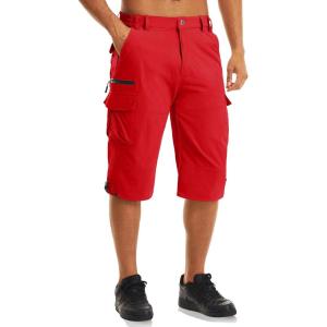 imageMAGCOMSEN Mens Workout Shorts 7 Pockets Quick Dry 34 Capri Pants Zipper Pockets Hiking Athletic ShortsTomato Red