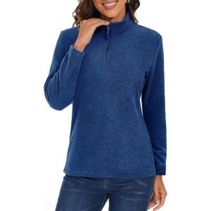 imageMAGCOMSEN Womens Quarter Zip Pullover Polar Fleece Sweatshirts Lightweight StandCollar Jacket Warm TopsDark Blue
