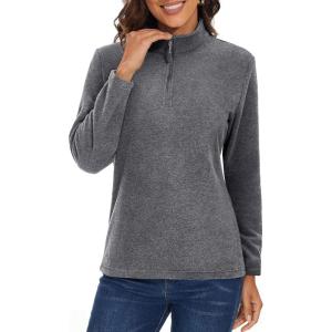 imageMAGCOMSEN Womens Quarter Zip Pullover Polar Fleece Sweatshirts Lightweight StandCollar Jacket Warm TopsGrey