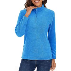 imageMAGCOMSEN Womens Quarter Zip Pullover Polar Fleece Sweatshirts Lightweight StandCollar Jacket Warm TopsSea Blue