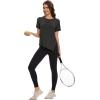 imageMAGCOMSEN Womens Workout Shirts Short Sleeve Crewneck Quick Dry Yoga TShirt Gym Athletic Top Breathable Tee Side SlitGrey