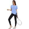 imageMAGCOMSEN Womens Workout Shirts Short Sleeve Crewneck Quick Dry Yoga TShirt Gym Athletic Top Breathable Tee Side SlitLight Blue