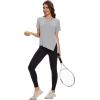 imageMAGCOMSEN Womens Workout Shirts Short Sleeve Crewneck Quick Dry Yoga TShirt Gym Athletic Top Breathable Tee Side SlitLight Grey