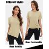 imageMAGCOMSEN Womens Workout Shirts Short Sleeve Crewneck Quick Dry Yoga TShirt Gym Athletic Top Breathable Tee Side SlitLight Khaki