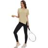 imageMAGCOMSEN Womens Workout Shirts Short Sleeve Crewneck Quick Dry Yoga TShirt Gym Athletic Top Breathable Tee Side SlitLight Khaki