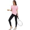 imageMAGCOMSEN Womens Workout Shirts Short Sleeve Crewneck Quick Dry Yoga TShirt Gym Athletic Top Breathable Tee Side SlitLight Pink