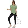 imageMAGCOMSEN Womens Workout Shirts Short Sleeve Crewneck Quick Dry Yoga TShirt Gym Athletic Top Breathable Tee Side SlitMist Green