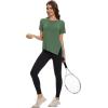 imageMAGCOMSEN Womens Workout Shirts Short Sleeve Crewneck Quick Dry Yoga TShirt Gym Athletic Top Breathable Tee Side SlitMoss Green