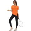 imageMAGCOMSEN Womens Workout Shirts Short Sleeve Crewneck Quick Dry Yoga TShirt Gym Athletic Top Breathable Tee Side SlitOrange